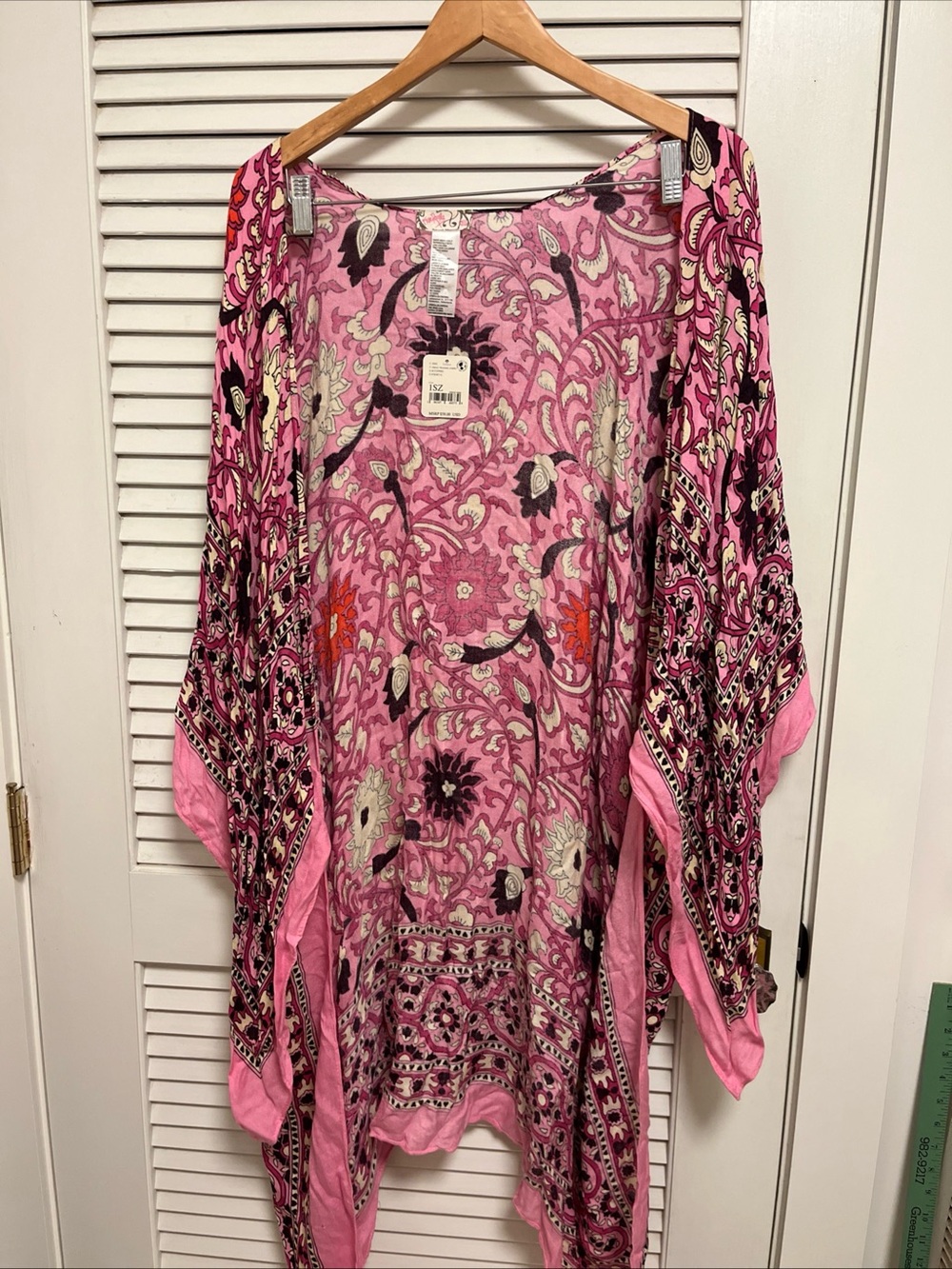 Free People Pink Floral Paisley Open Kimono one size